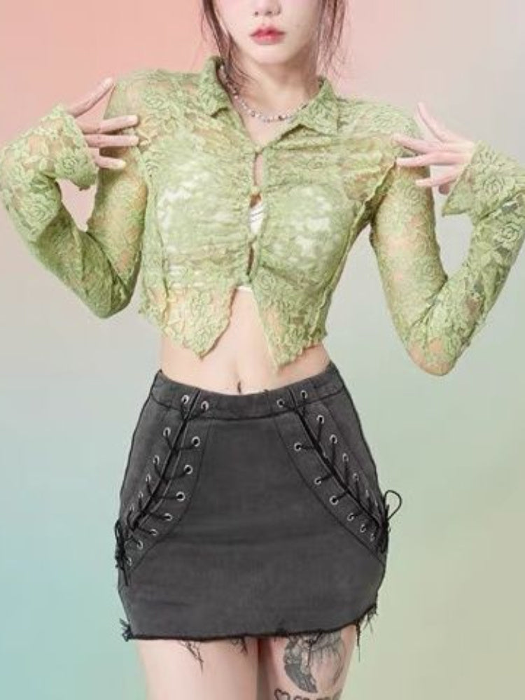 Spacewallart Temperament Short Long-sleeved Shirt Top, casual apparel with stylish design, shown on a model.
