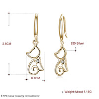 Sterling silver cat zircon earrings with intricate detailing, perfect as elegant accessories for animal lovers.