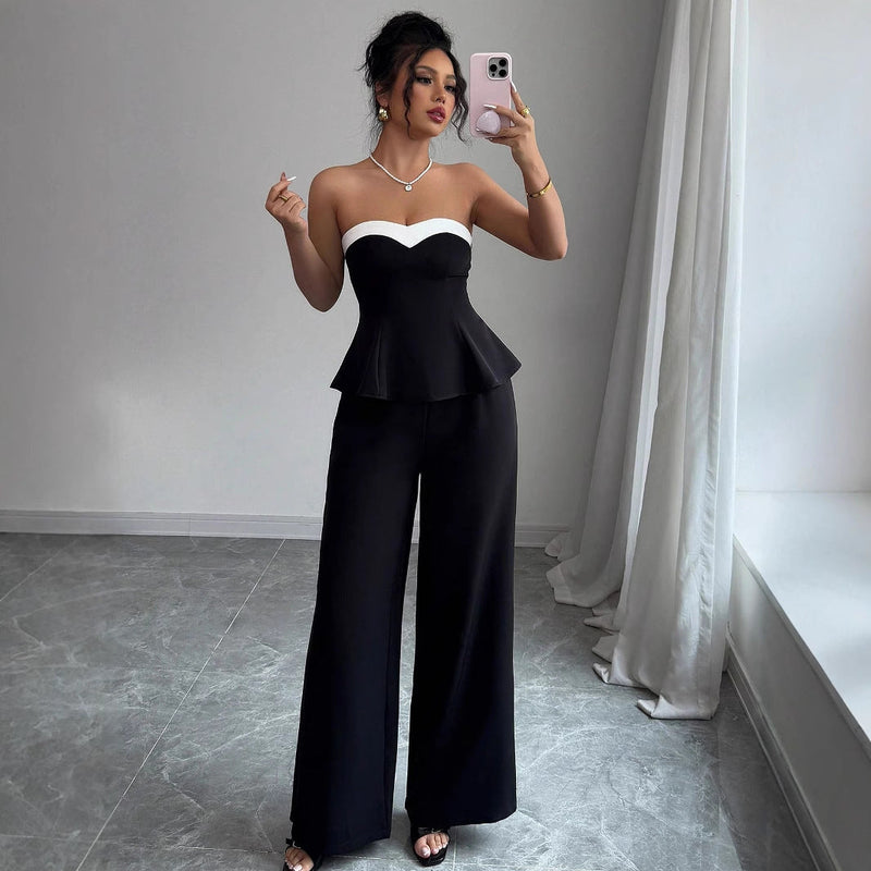 Spacewallart off-the-shoulder vest and wide-leg trousers set, stylish apparel featuring a coordinated top and pants ensemble.
