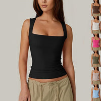 Solid summer square-neck sleeveless tank top by Spacewallart, displayed on a neutral background.