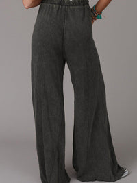 Spacewallart washed drawstring casual pants, relaxed fit apparel in light denim with front pockets and adjustable waist.