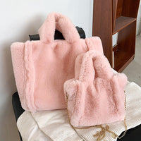 Chain plush handbag by Spacewallart featuring a soft, textured plush exterior with a gold chain strap.