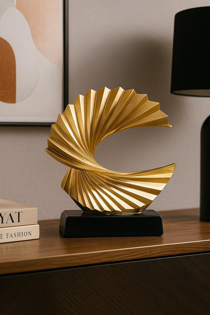 Golden Wave Resin Sculpture – Abstract Art Deco Home Decor