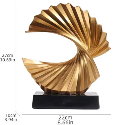 Golden Wave Resin Sculpture – Abstract Art Deco Home Decor