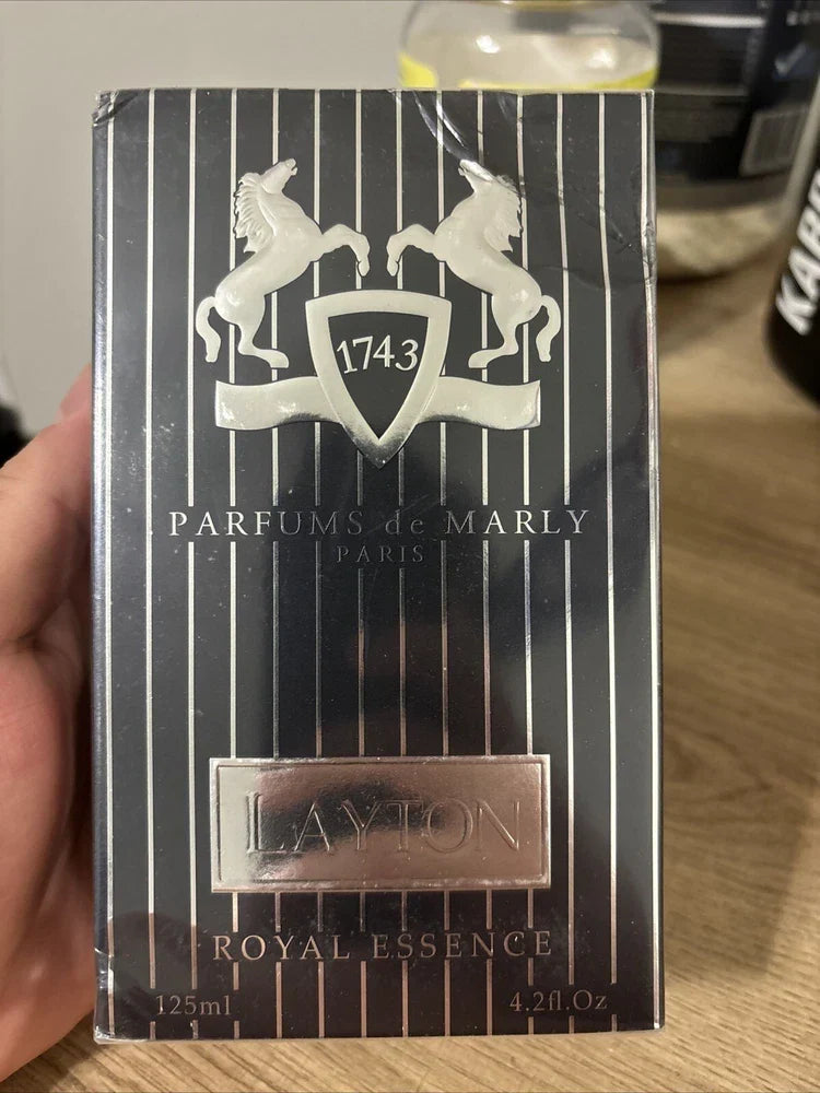 Parfums de Marly Layton Eau de Parfum for Men in 4.2 oz bottle, featuring elegant bottle design and luxurious fragrance presentation.