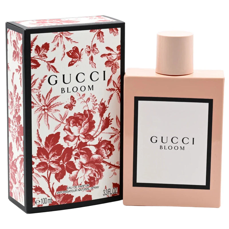 Gucci Bloom Eau de Parfum for Women in a 3.4 oz bottle, featuring floral packaging and elegant design.
