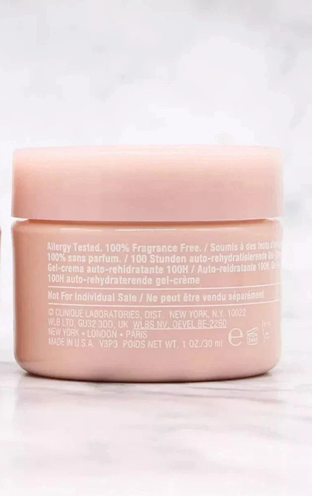 Clinique Moisture Surge 100H Auto-Replenishing Hydrator 1 oz jar, hydrating beauty moisturizer with a clear lid and smooth texture
