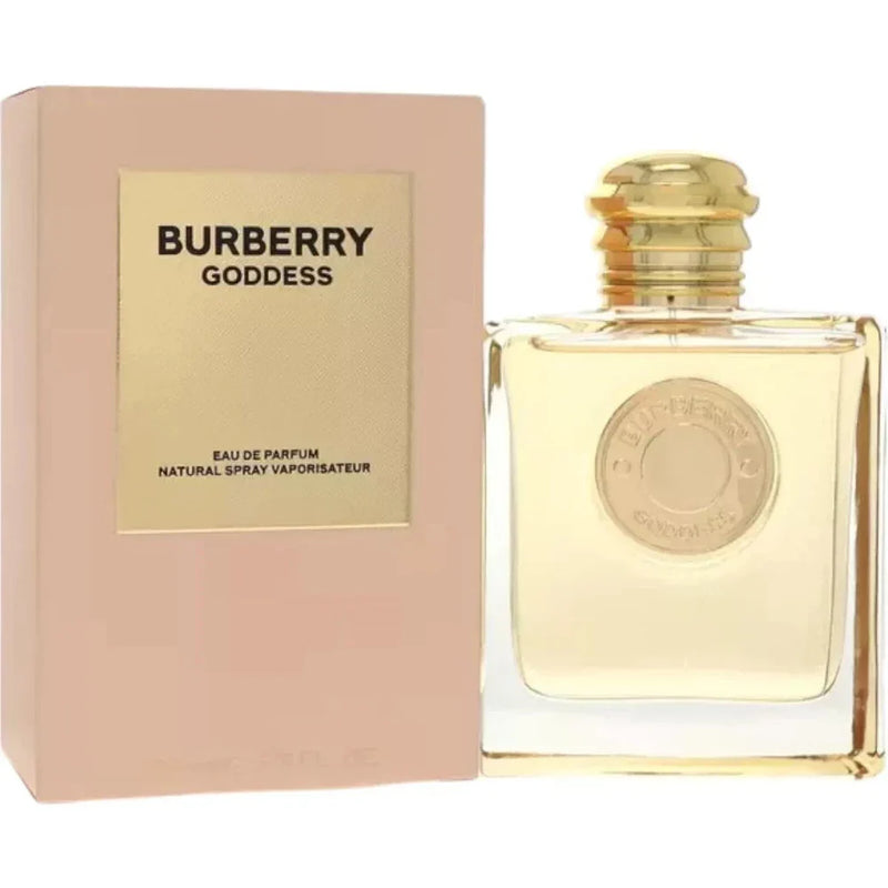 Burberry Goddess Women's Eau de Parfum 3.3 oz spray bottle with elegant packaging and floral design.