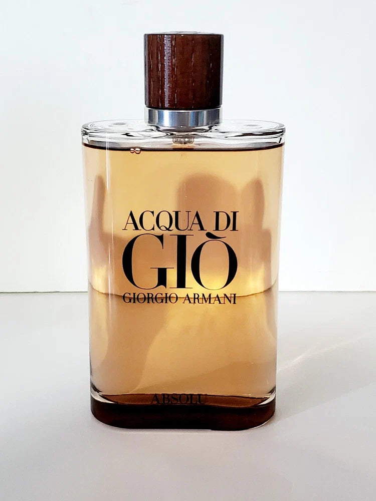 Giorgio Armani Acqua Di Gio Absolu Eau de Parfum for Men in a 6.7 oz bottle, with a sleek glass design and minimalist label.