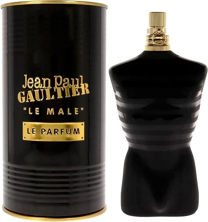 Jean Paul Gaultier Le Male Le Parfum for Men 4.2 oz authentic Eau de Parfum in sealed bottle, displayed on a neutral background