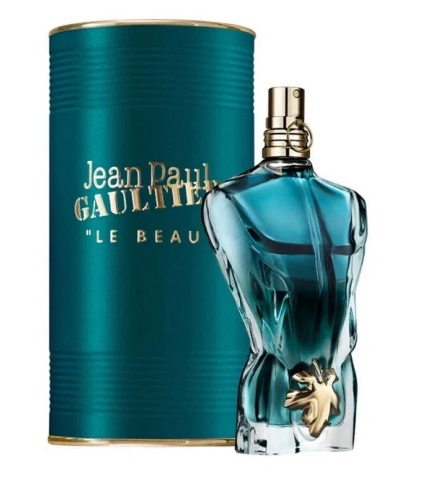 Jean Paul Gaultier Le Beau Eau de Toilette for Men in 4.2 oz bottle, sleek packaging with a minimalist design.