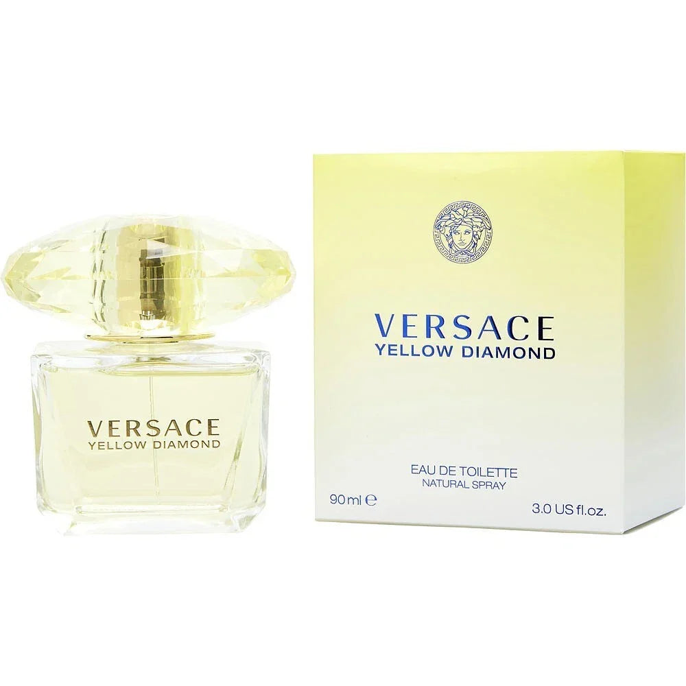 Versace Yellow Diamond Eau de Toilette for women, 3 oz, featuring a yellow bottle and elegant floral design.