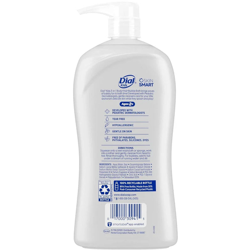 Spacewallart Dial Kids all-in-one tear-free hair, body wash and bubble bath in peach scent, 32 fl oz bottle, gentle for children