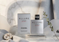 Chanel Allure Homme Sport Eau de Toilette for Men in 3.4 oz bottle, sealed and new, with sleek packaging and branding visible.