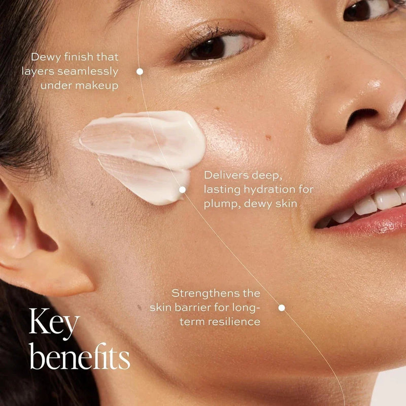DIME Beauty Dewy Day Cream with rosehip oil and snow mushroom, 1.7 oz, featuring a smooth, moisturizing face cream in a jar