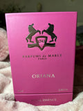 Eau de Parfum spray bottle of Parfums de Marly Oriana for women, 75 ml, with elegant packaging and gold accents.
