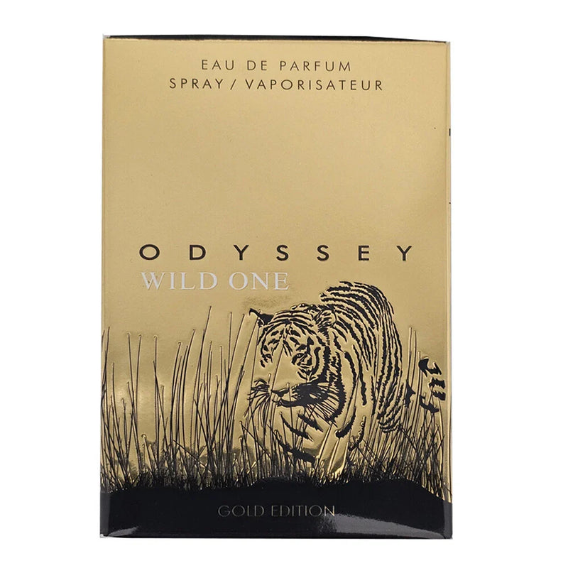 Armaf Odyssey Wild One Gold Edition Eau de Parfum for Men, 3.4 oz, featuring the sleek bottle design and gold accents.