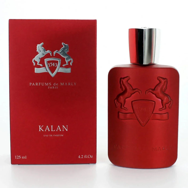 Parfums de Marly Kalan Eau de Parfum Spray for Men in 4.2 oz bottle, featuring elegant packaging and classic fragrance design.