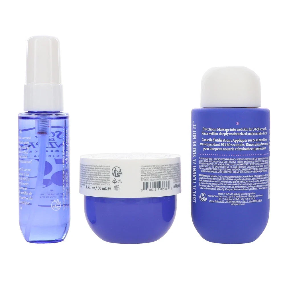 Travel size Sol de Janeiro Delicia Drench Jet Set beauty collection featuring moisturizing body care products from Spacewallart.