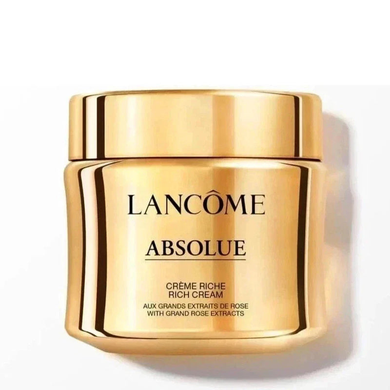 Lancôme Absolue Revitalizing and Brightening Rich Cream in 2 oz jar, showcasing luxurious cream texture and elegant packaging.