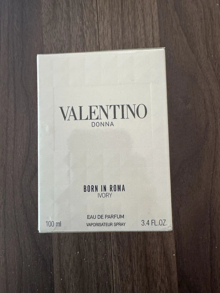 Valentino Donna Born In Roma Ivory Eau de Parfum for Women, 3.4 oz, elegant perfume bottle with gold accents and white cap