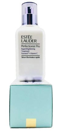 Estée Lauder Perfectionist Pro Rapid Brightening Treatment with Vitamin C in a 3.4 oz bottle, shown with sleek packaging and bright design.