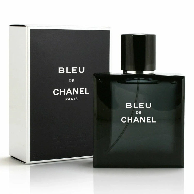 Sealed box of Bleu de Chanel Eau de Toilette for Men in 3.4 oz / 100 ml bottle, with the classic fragrance packaging.