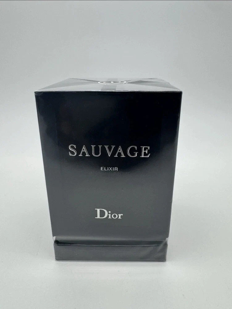Christian Dior Sauvage Elixir for Men in a sleek 3.4 oz bottle, with a modern design and dark fragrance accents.