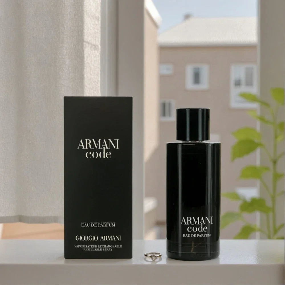 Giorgio Armani Armani Code Eau de Parfum for Men bottle, 4.2 oz, sleek design, dark glass with silver accents