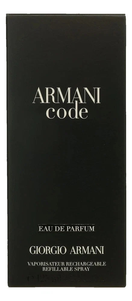 Giorgio Armani Armani Code Eau de Parfum for Men bottle in 4.2 oz / 125 ml, sleek black design, elegant perfume packaging