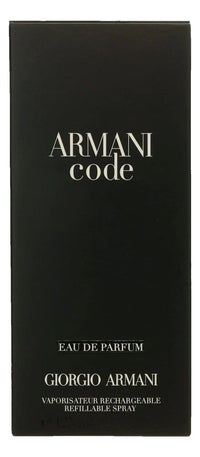 Giorgio Armani Armani Code Eau de Parfum for Men bottle in 4.2 oz / 125 ml, sleek black design, elegant perfume packaging