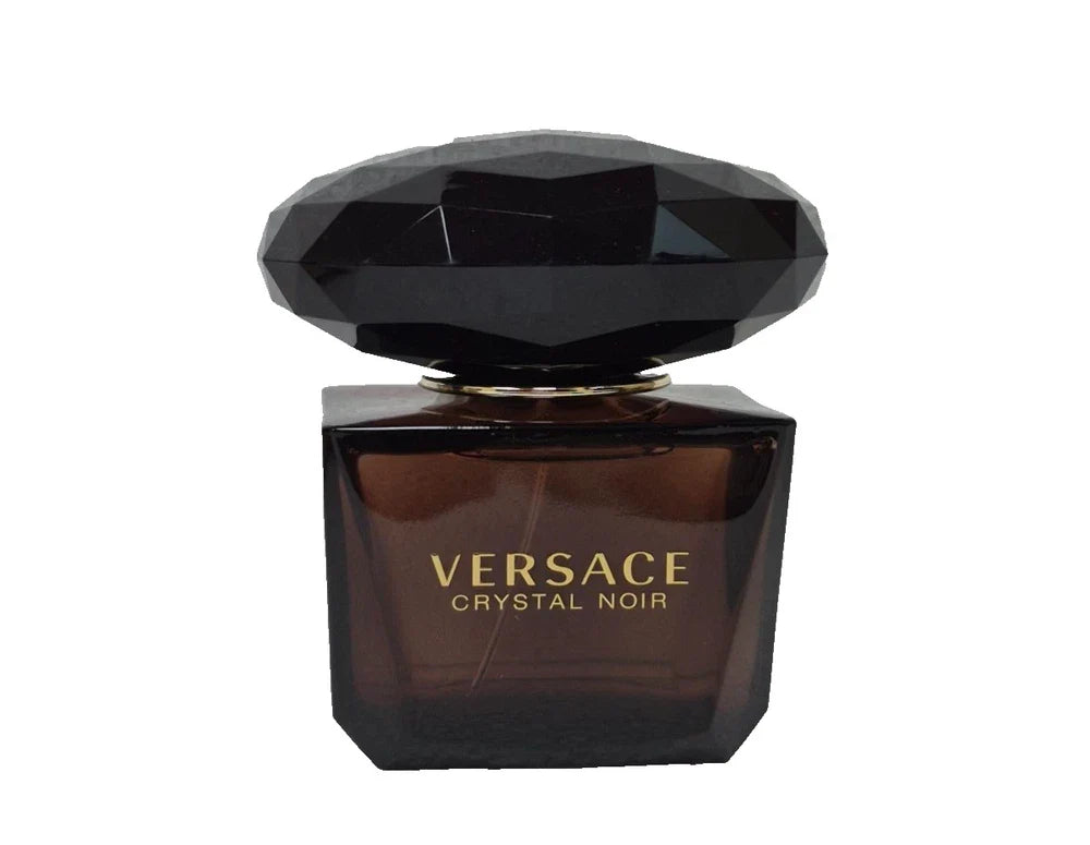 Spacewallart Versace Crystal Noir Eau de Parfum for Women, 3 oz, sealed bottle with elegant black and gold design.