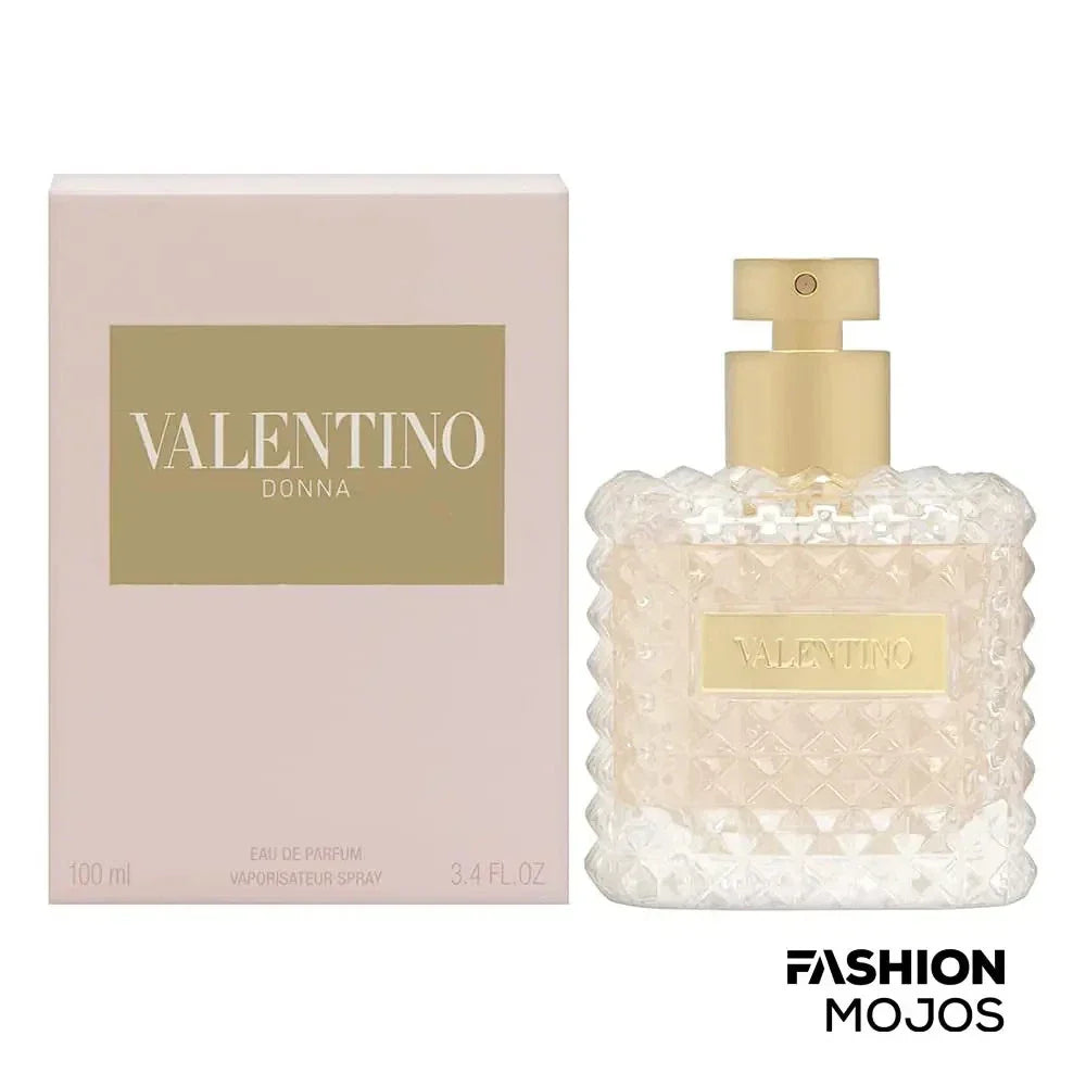 Valentino Donna Eau de Parfum for Women in 3.4 oz bottle, elegant glass perfume bottle with Valentino branding.