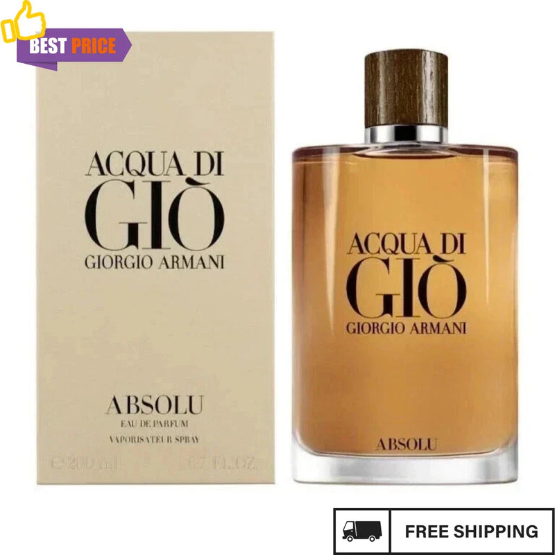 Giorgio Armani Acqua Di Gio Absolu Eau de Parfum for Men bottle with sleek design and 6.7 oz size, displayed on a neutral background.