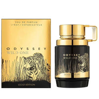 Armaf Odyssey Wild One Gold Edition Eau de Parfum for Men in a 3.4 oz bottle, featuring a sleek metallic gold design.