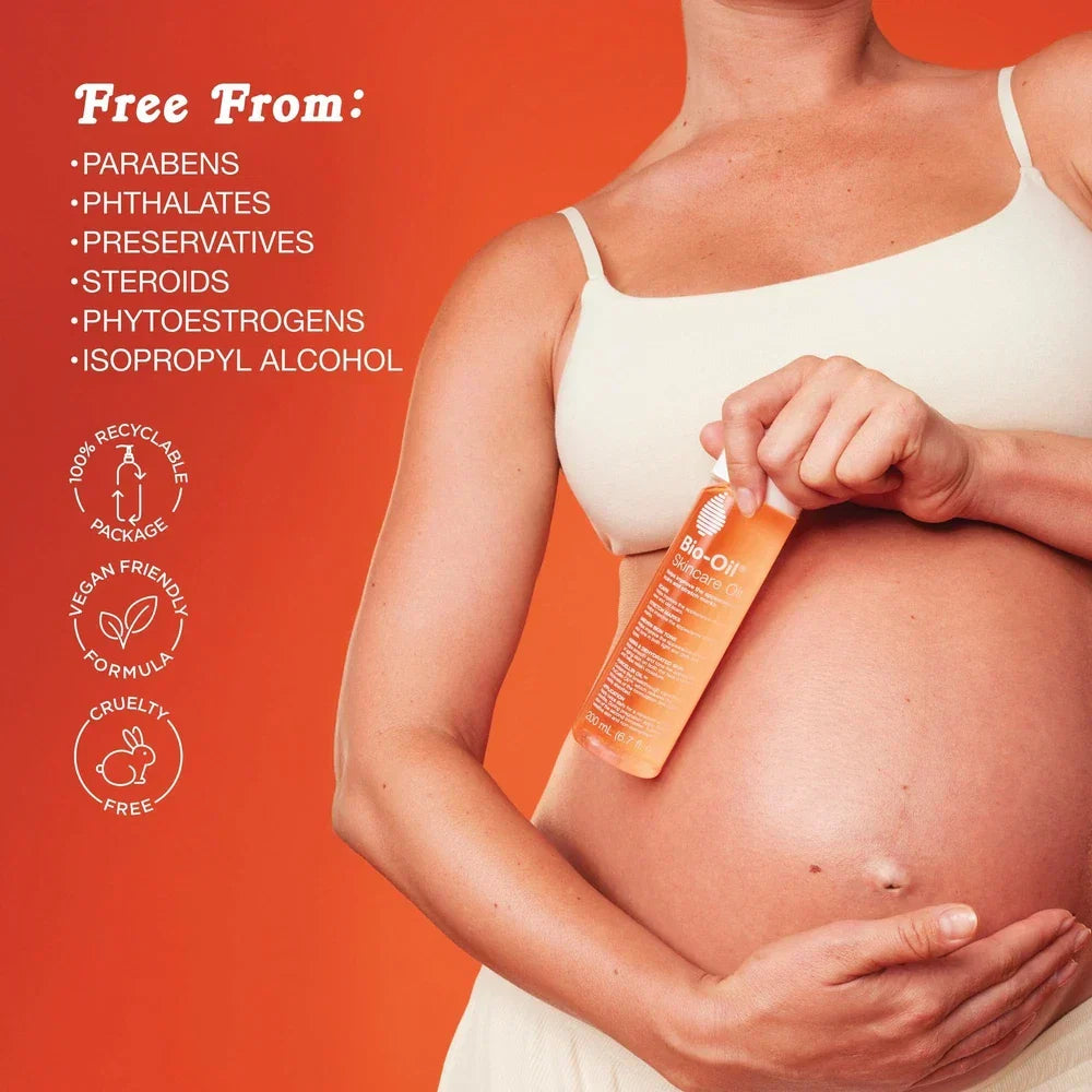 Bio-Oil skincare body oil serum by Spacewallart, showing a sleek bottle ideal for scars, stretch marks, and skin hydration on face and body.