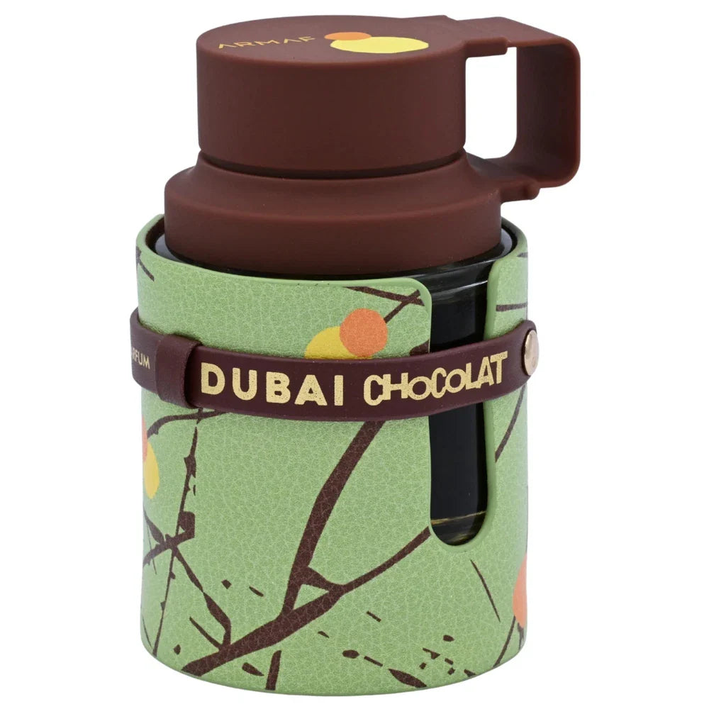 Armaf Odyssey Dubai Chocolat Eau de Parfum for Men in 3.4 oz bottle, authentic fragrance, new in box, displayed in front of a plain background.