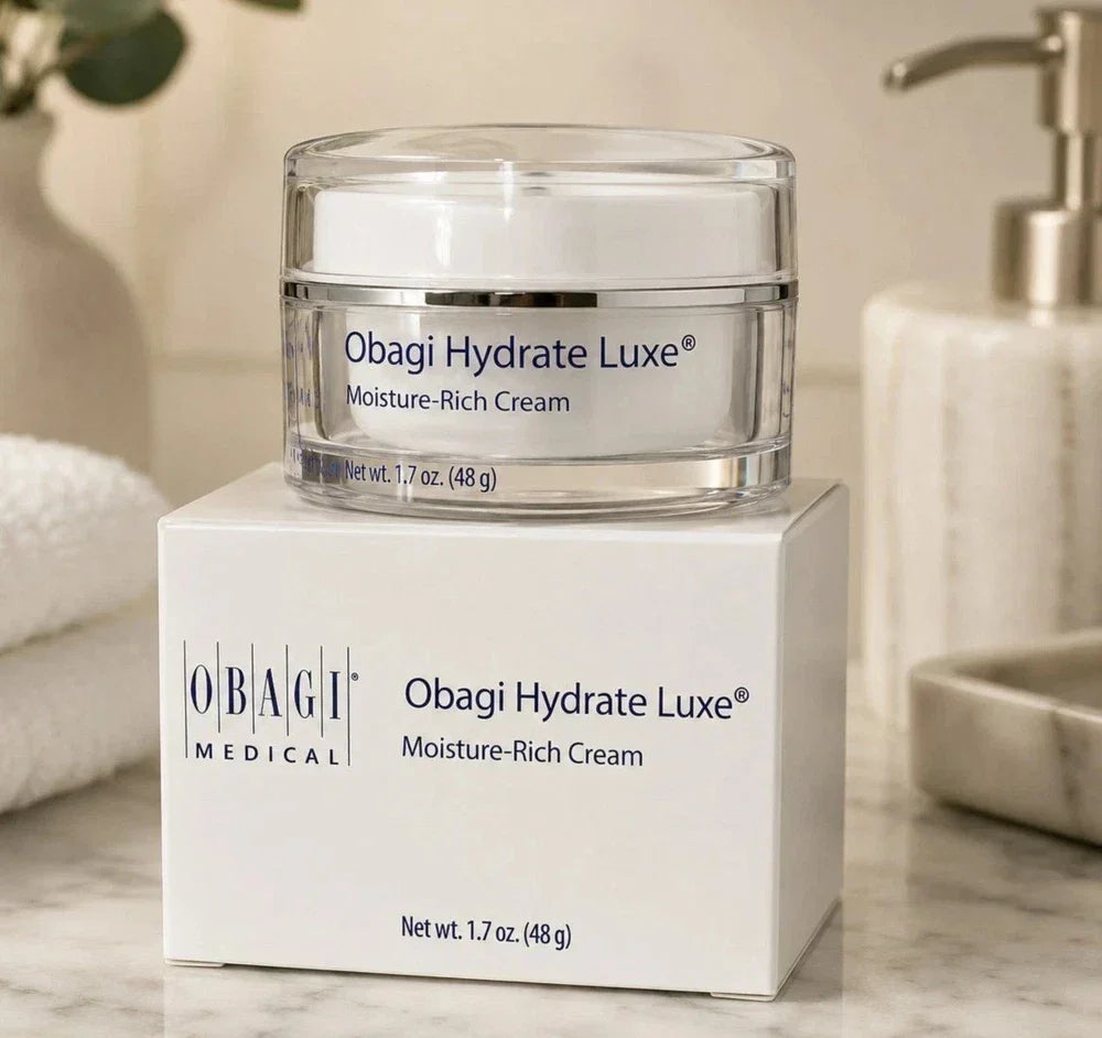 Obagi Hydrate Luxe face cream in 1.7 oz jar, featuring rich moisturizer and anti-aging properties for deep skin hydration.