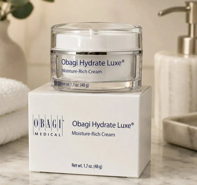 Obagi Hydrate Luxe face cream in 1.7 oz jar, featuring rich moisturizer and anti-aging properties for deep skin hydration.