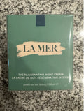 La Mer The Rejuvenating Night Cream in 3.4 oz jar, smooth luxurious skincare product with rich texture, displayed in a beauty setting