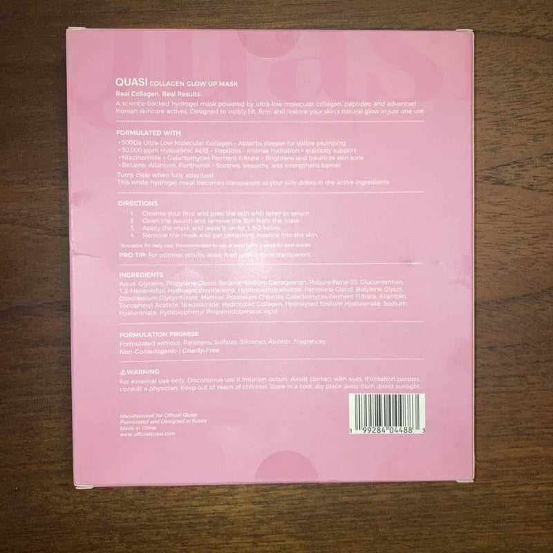 Spacewallart Quasi Collagen Glow Up Mask premium anti-aging face mask set of 4, featuring nourishing and rejuvenating facial treatment.