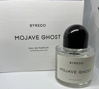 Byredo Mojave Ghost unisex Eau de Parfum spray in 3.3 oz bottle, featuring sleek black packaging and minimalist design.