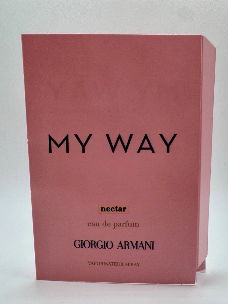 Giorgio Armani My Way Nectar Eau de Parfum sample bottle, 1.2 ml, with elegant packaging and perfume bottle design.