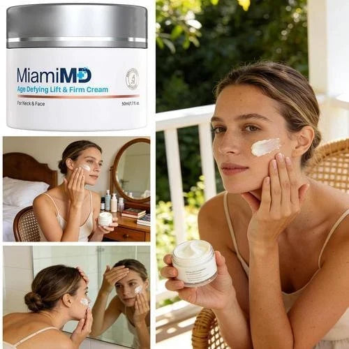 Spacewallart MiamiMD Age Defying Lift & Firm Cream for neck and face, anti-aging moisturizer in 50ml jar, smooths and firms skin