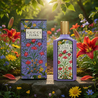 Gucci Flora Gorgeous Magnolia Eau de Parfum for Women, 3.3 oz, elegant perfume bottle with floral design.