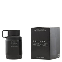Armaf Odyssey Homme Eau de Parfum for Men in 3.4 oz bottle, featuring sleek design and black cap, on a white background.