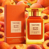 Tom Ford Bitter Peach Eau de Parfum bottle, sleek design and sealed packaging, unisex fragrance in 1.7 oz or 3.4 oz size
