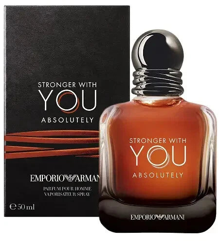 Emporio Armani Stronger With You Absolutely men's Eau de Parfum spray in 3.4 oz bottle, sleek design and elegant packaging.