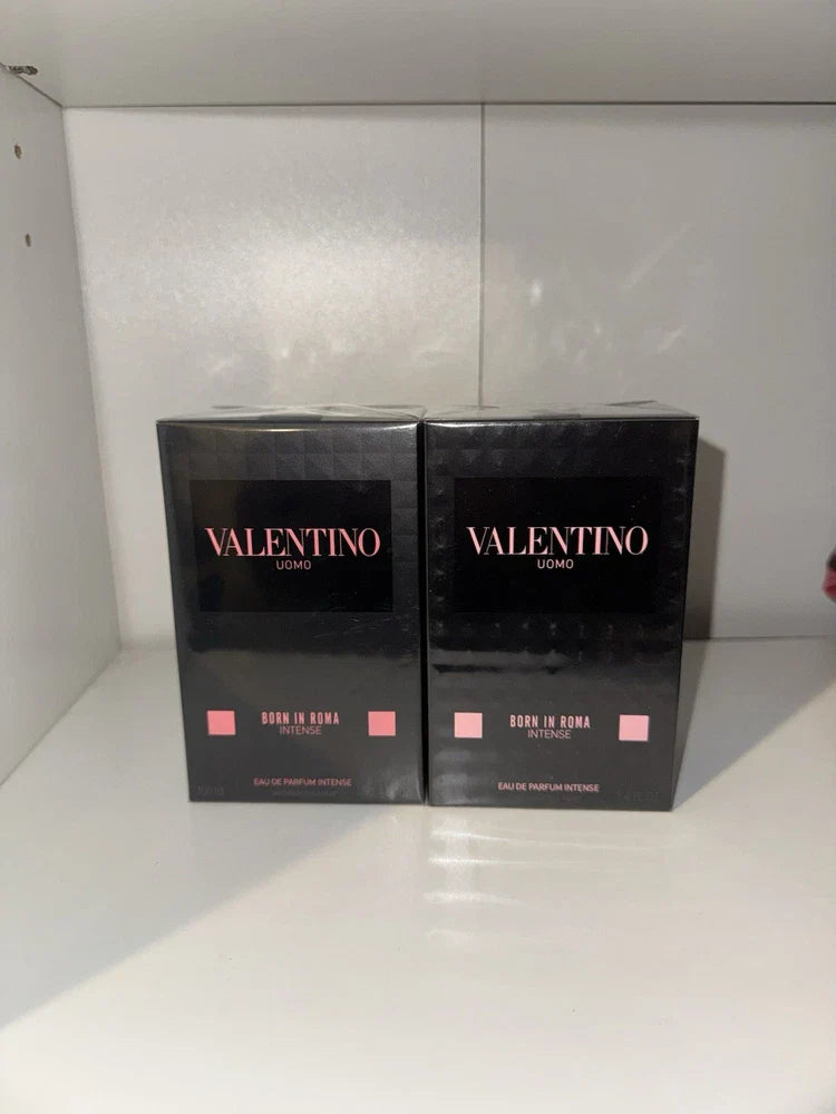 Valentino Uomo Born In Roma Coral Fantasy Eau de Toilette for men in 3.4 oz bottle, featuring a coral-colored fragrance bottle.