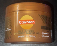 Carroten Gold Shimmer Intensive Tanning Gel with shimmering pearls by Spacewallart, 5.07 oz, made in Greece, designed for sun tanning.
